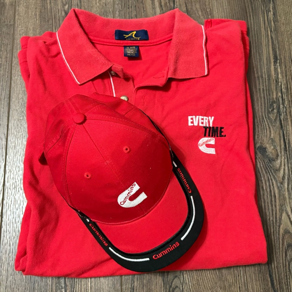 Cummins Red Polo Shirt and Hat Combo Men’s Size 2XL
